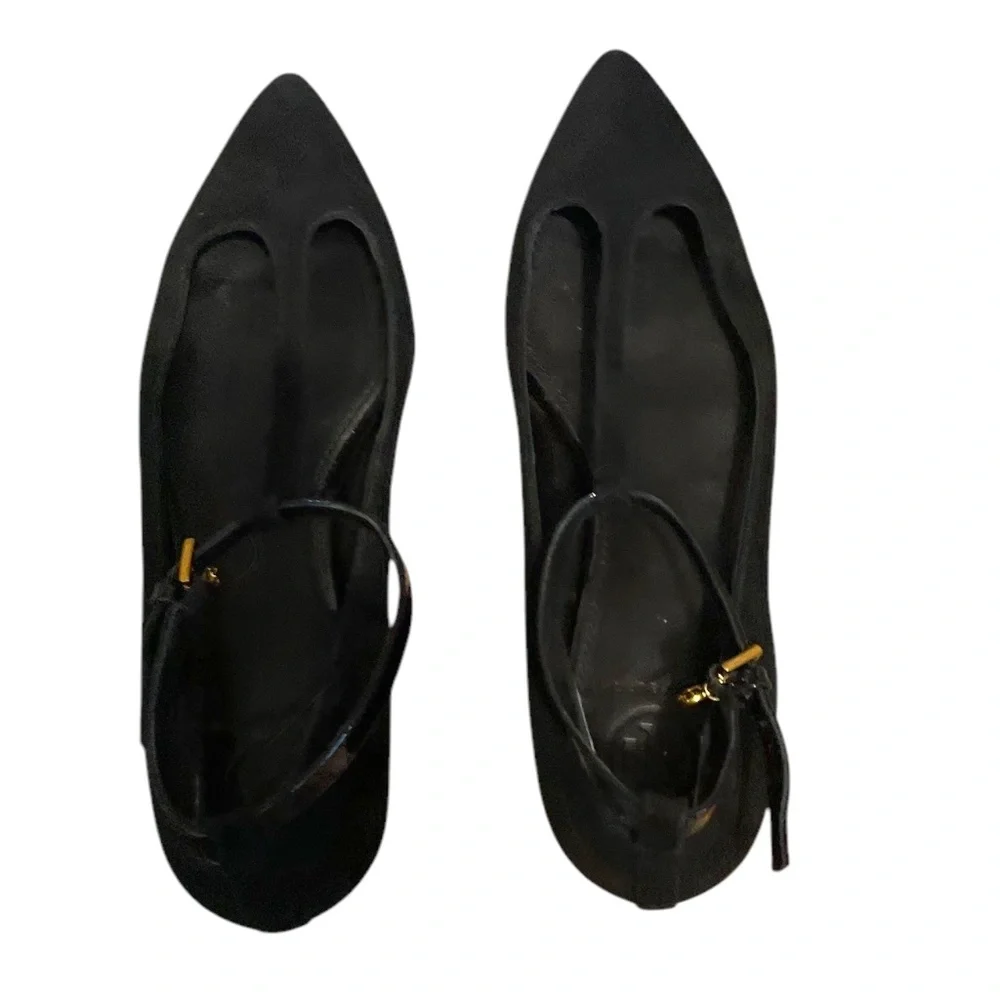 Tory‎ Burch T Straps Suede & Patent Black Leather women's Shoes, Size 6M